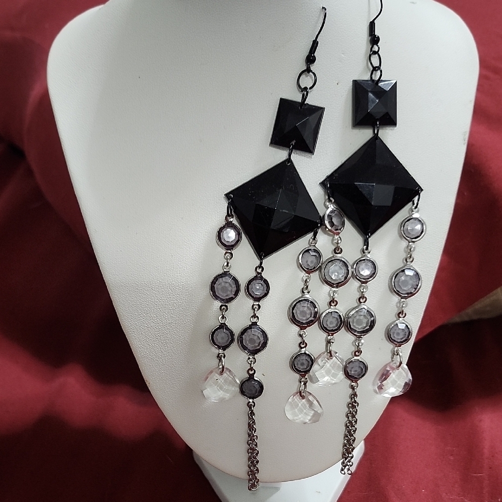 Shadow Revival Black and Silver Dangle Formal Earrings